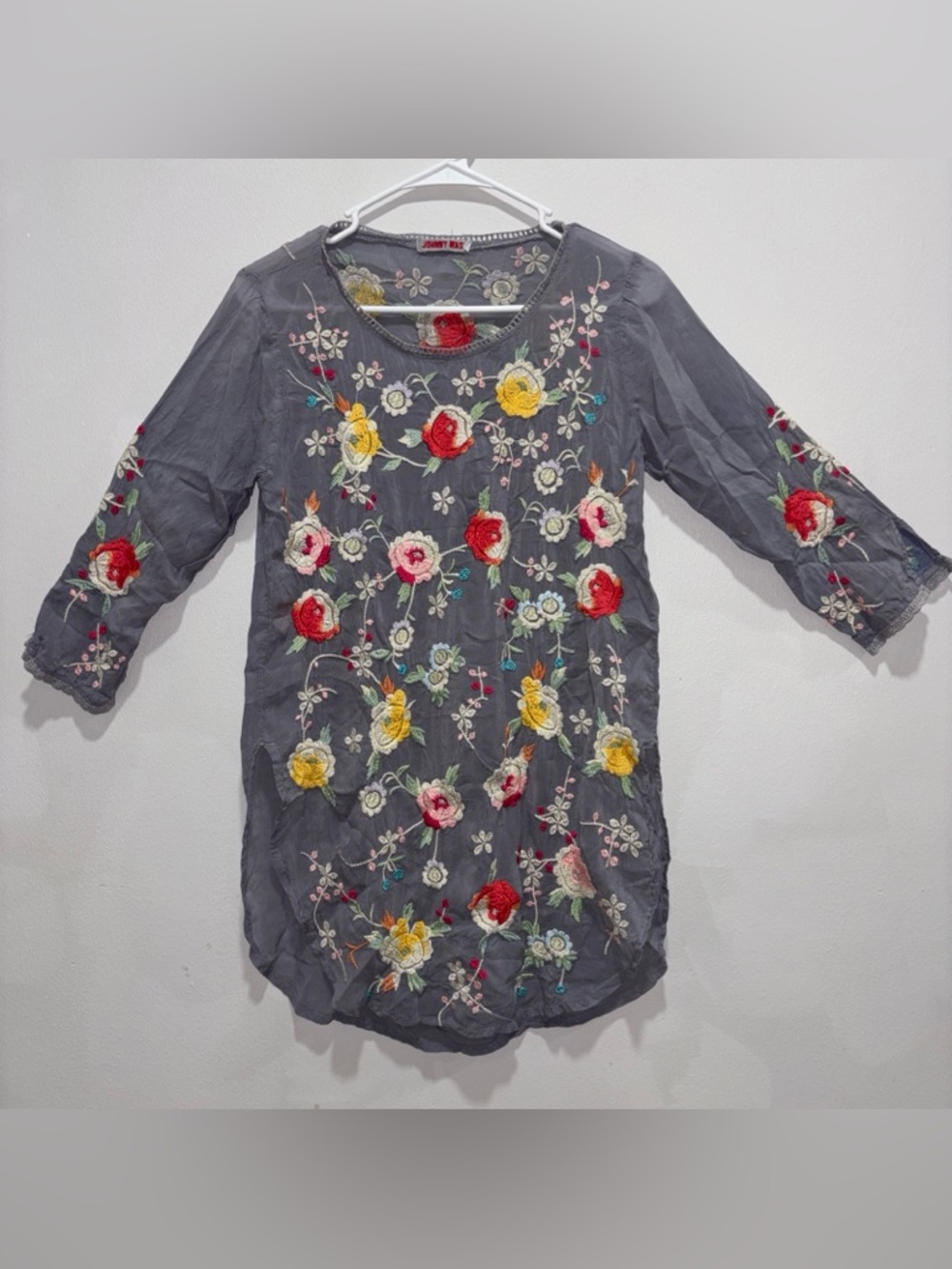 Johnny Was Playa Georgette Boho Floral Embroidered Longline Women's XS Tunic Top